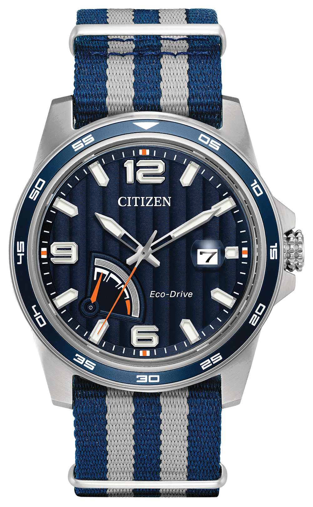 PRT- Men's Eco-Drive AW7038-04L Nylon Strap Blue Dial Watch | Citizen